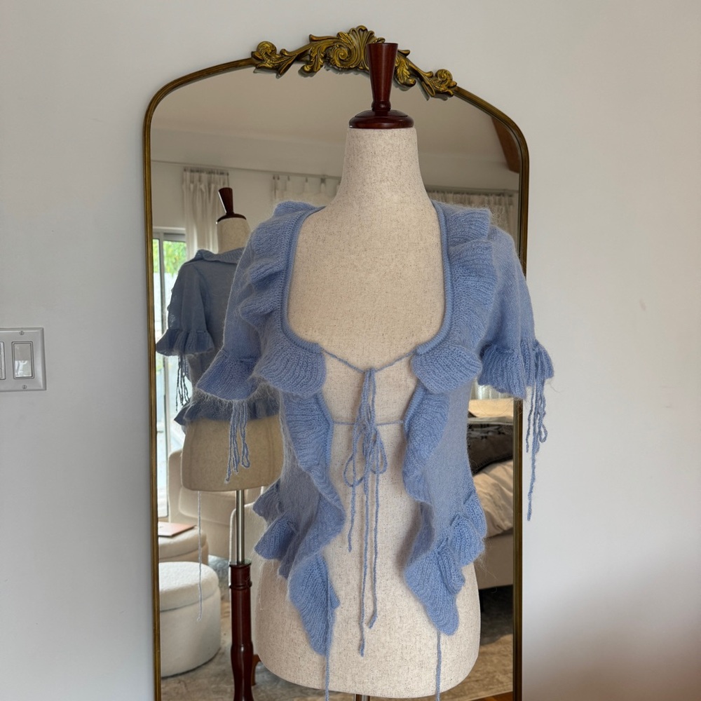 Danielle Guizio Ruffle Knit Tie Top